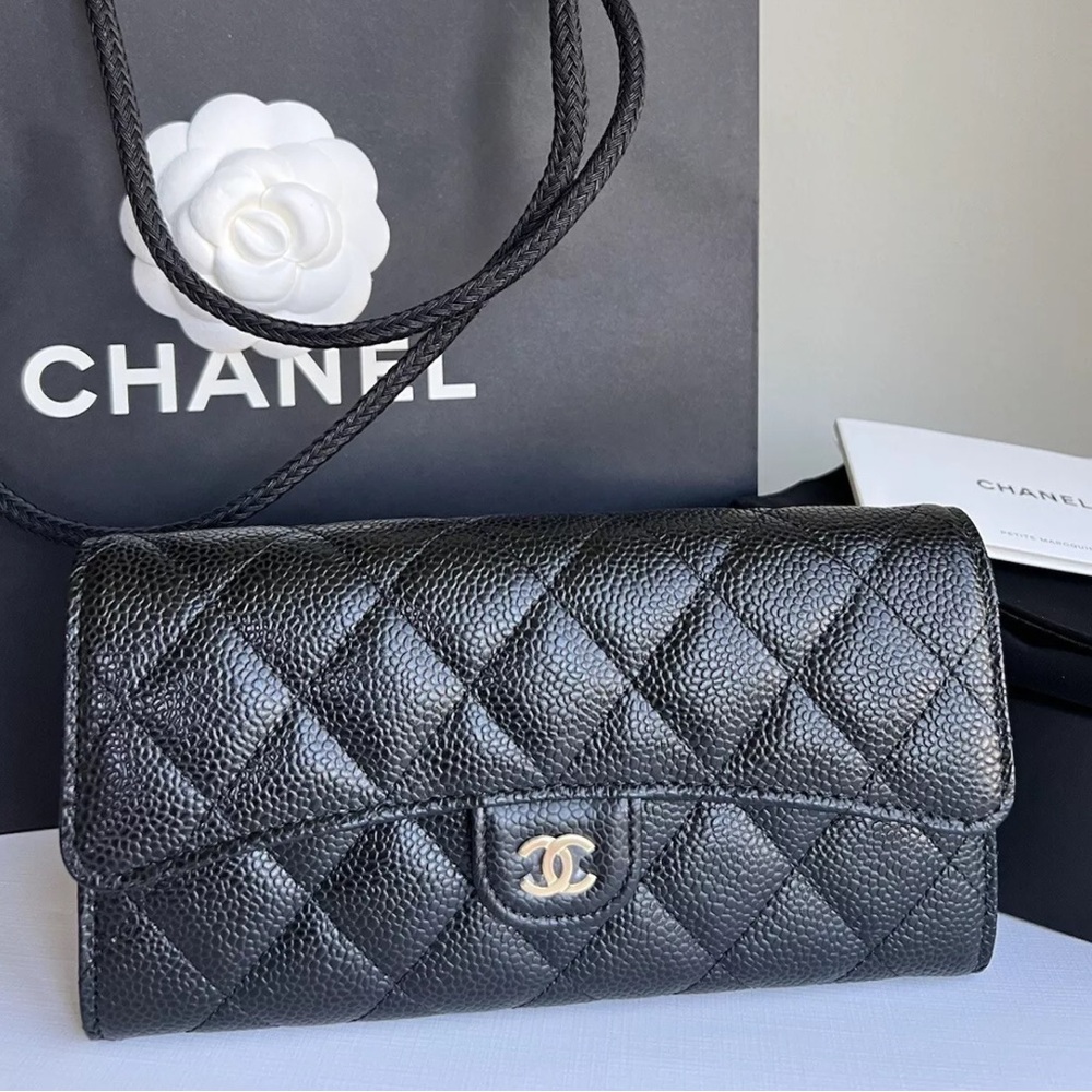 🔥CHANEL 🔥NEW CLASSIC CAVIAR LONG WALLET IN BLACK COLOR